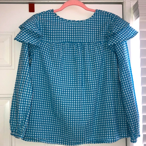Sz.XS (Runs Large) Crown & Ivy Blue Gingham Blouse with Fabulous Sleeves EUC! - Picture 1 of 4